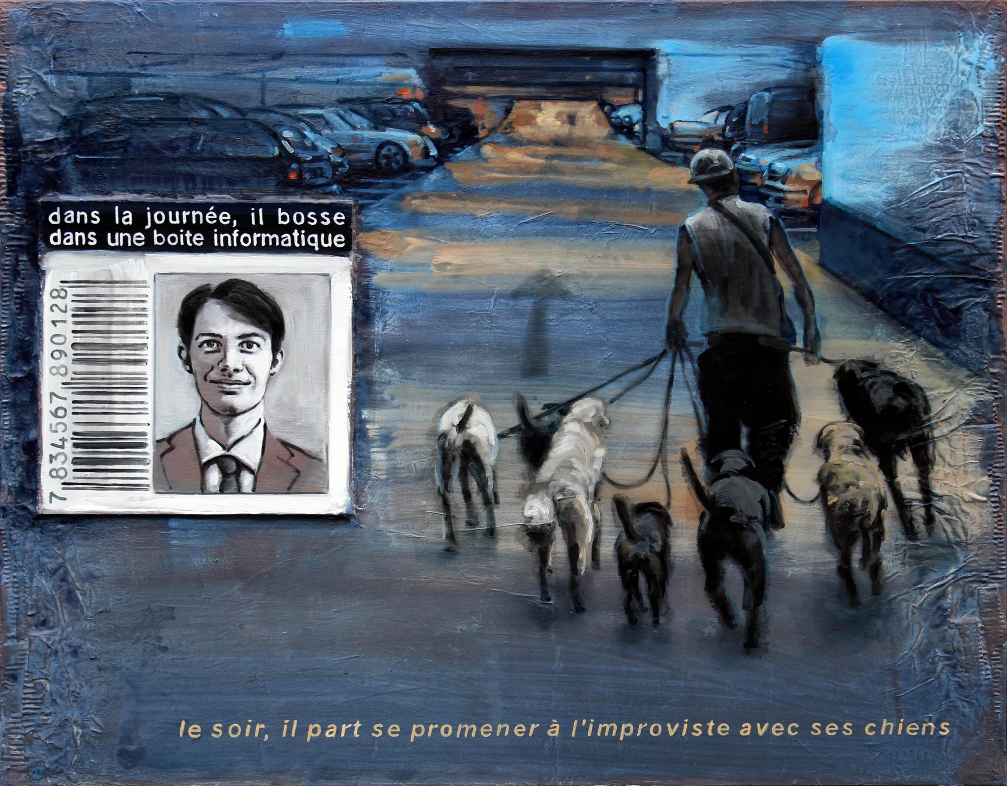 Dans la journée, il bosse dans une boîte informatique, le soir, il part se promener à l&rsquo;improviste avec ses chiens.