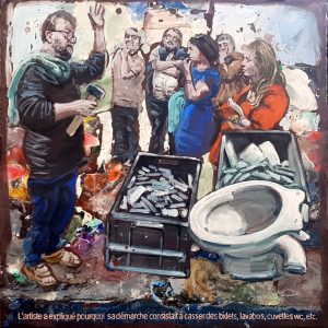 L&rsquo;artiste a expliqué pourquoi sa démarche consistait à casser des bidets, lavabos, cuvettes WC, etc