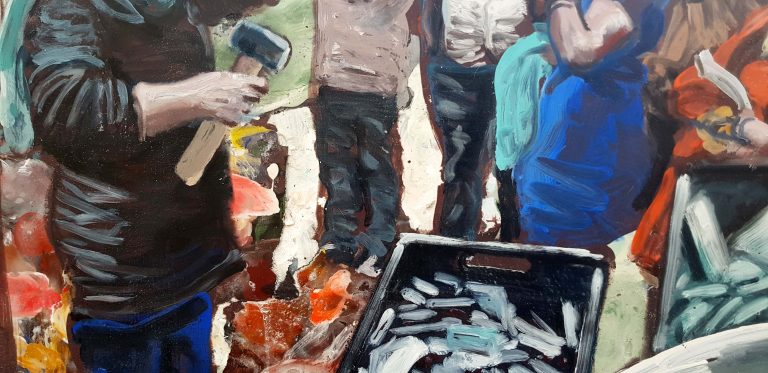 Détail — L&rsquo;artiste a expliqué pourquoi sa démarche consistait à casser des bidets, lavabos, cuvettes WC, etc